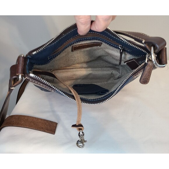 Dooney & Bourke Blue Brown Leather Shoulder Bag Adjustable Strap VTG - Picture 7 of 16